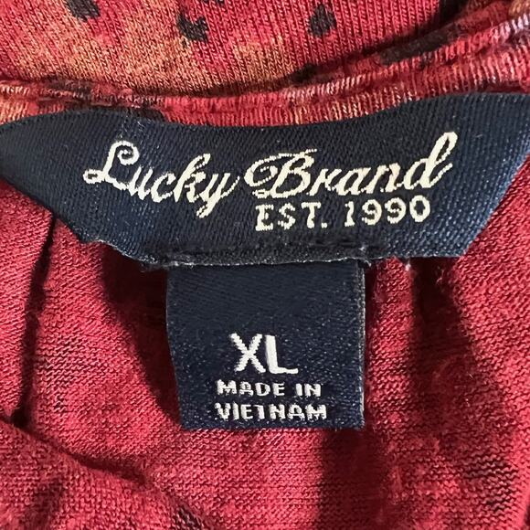 Lucky Brand Womens Top XL Rusty Red Boho Print 3/4 Sleeve Blouse 100% Viscose - Picture 5 of 7
